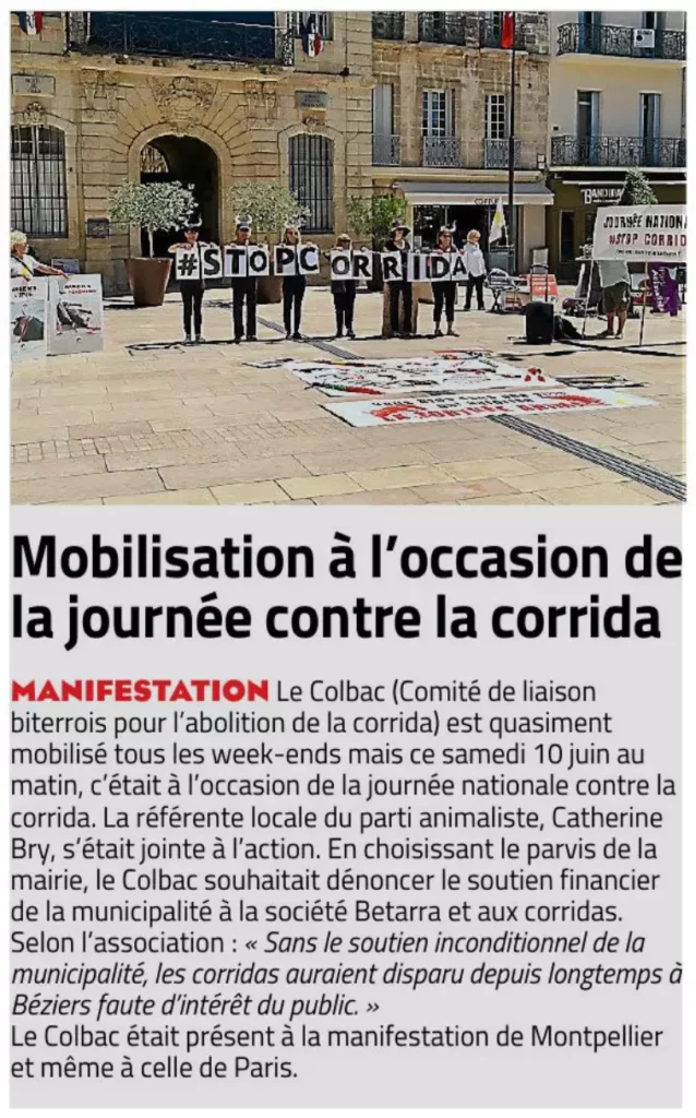Midi Libre_Mobilisation à l'occasion de la journée contre la corrida_ 11 juin 2023