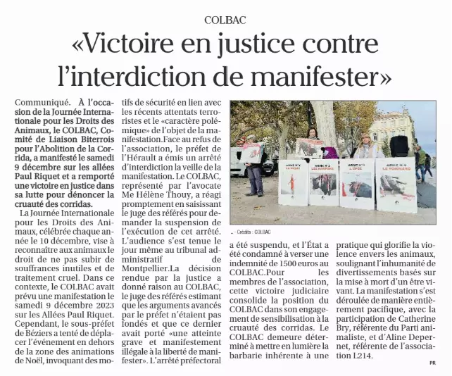 20231213_Le Petit Journal de Béziers_Victoire en justice contre l'interdiction de manifester