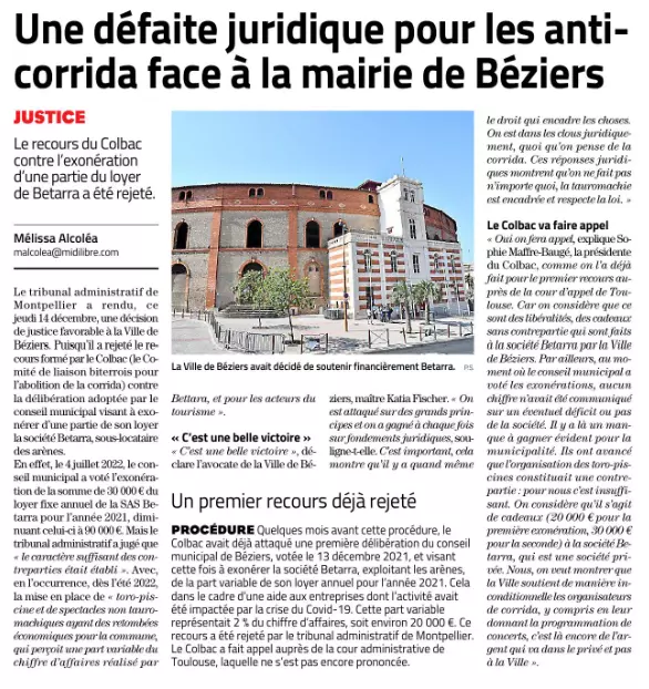 20231217_Midi libre_article_défaite du Colbac face à la mairie